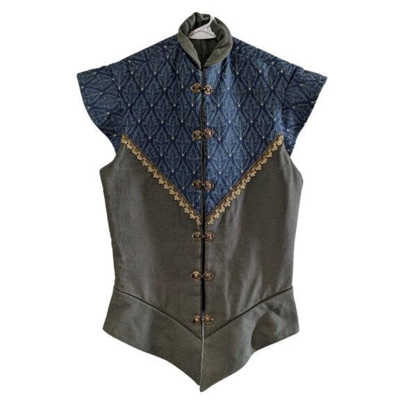 Jackets & Blazers - Renaissance Vest Costume - Blue & Green w/ Gold Accents, Quilted Design
